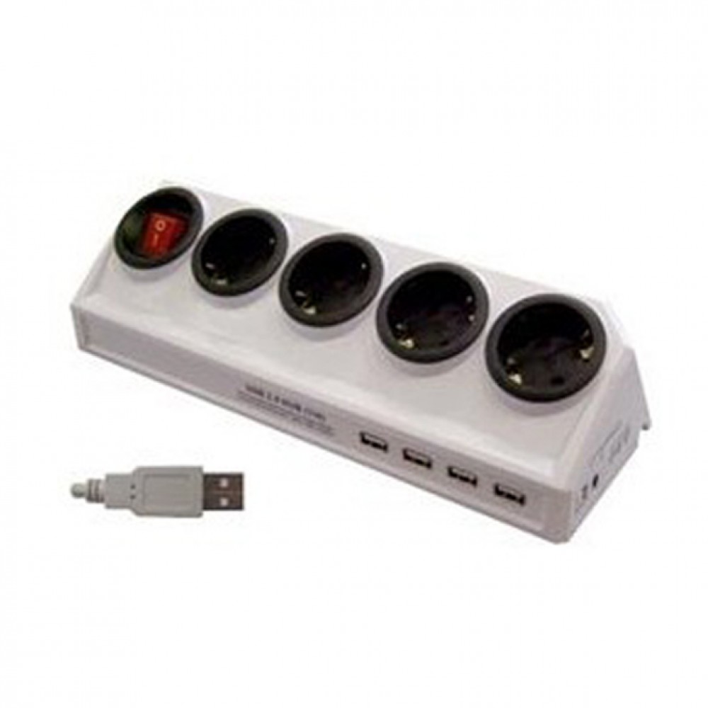 Πολύπριζο Με Διακόπτη & Ασφαλείας 4 Θέσεων + USB 3X1.5 2m Γωνιακό GZ04MKH Λευκό BNG TOP ELECTRONIC