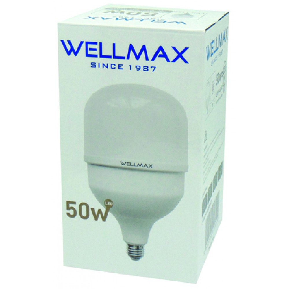Λάμπα LED High Power E27 50W 176-264VAC 140X245 4500LM 230° 4000K Ουδέτερο Λευκό WELLMAX