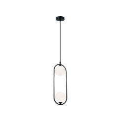 Κρεμαστό Μεταλλικό Φωτιστικό Δίφωτο σε Μαύρο και Γυαλί Οπάλ Σατινάτο 2xG9 Fancy VIOKEF 