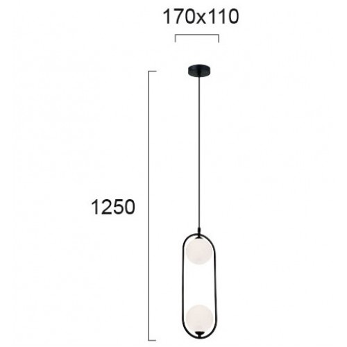 Κρεμαστό Μεταλλικό Φωτιστικό Δίφωτο σε Μαύρο και Γυαλί Οπάλ Σατινάτο 2xG9 Fancy VIOKEF 