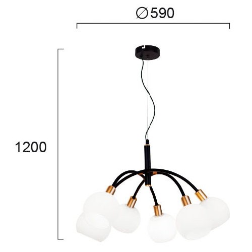 Κρεμαστό 6/Φωτο Φωτιστικό με Μαύρη Ανάρτηση με Χρυσές Λεπτομέρειες και Γυαλί Οπάλ Ματ 6xE14 Eliza VIOKEF 