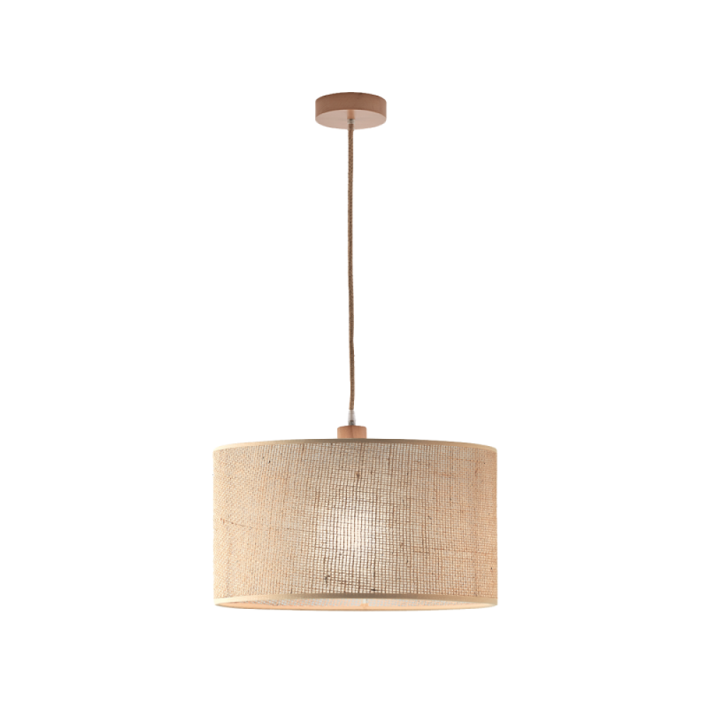 Μονόφωτο Κρεμαστό Φωτιστικό με Καπέλο Από Λινάτσα και Ξύλινη Ανάρτηση 1xE27 D400 Senso VIOKEF