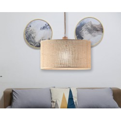 Μονόφωτο Κρεμαστό Φωτιστικό με Καπέλο Από Λινάτσα και Ξύλινη Ανάρτηση 1xE27 D400 Senso VIOKEF