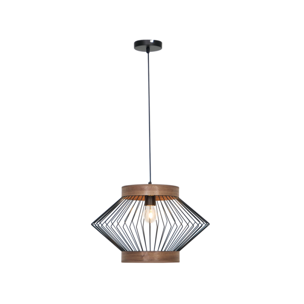 Μονόφωτο Κρεμαστό Φωτιστικό Μεταλλικό σε Μαύρο με Ξύλινη Λεπτομέρεια 1xE27 Darling VIOKEF