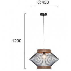 Μονόφωτο Κρεμαστό Φωτιστικό Μεταλλικό σε Μαύρο με Ξύλινη Λεπτομέρεια 1xE27 Darling VIOKEF