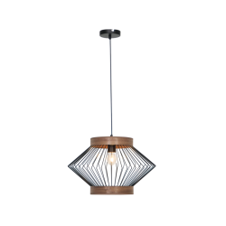 Μονόφωτο Κρεμαστό Φωτιστικό Μεταλλικό σε Μαύρο με Ξύλινη Λεπτομέρεια 1xE27 Darling VIOKEF