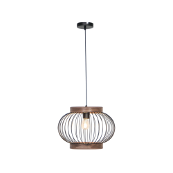 Μονόφωτο Κρεμαστό Φωτιστικό Μεταλλικό σε Μαύρο με Ξύλινη Λεπτομέρεια 1xE27 Round Darling VIOKEF