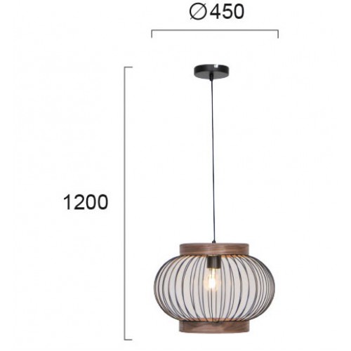 Μονόφωτο Κρεμαστό Φωτιστικό Μεταλλικό σε Μαύρο με Ξύλινη Λεπτομέρεια 1xE27 Round Darling VIOKEF