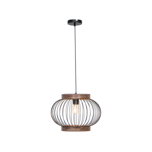 Μονόφωτο Κρεμαστό Φωτιστικό Μεταλλικό σε Μαύρο με Ξύλινη Λεπτομέρεια 1xE27 Round Darling VIOKEF