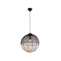 Μονόφωτο Κρεμαστό Φωτιστικό Πλεκτό Καλάθι σε Φυσικό και Μαύρο Χρώμα 1xE27 Omicron VIOKEF