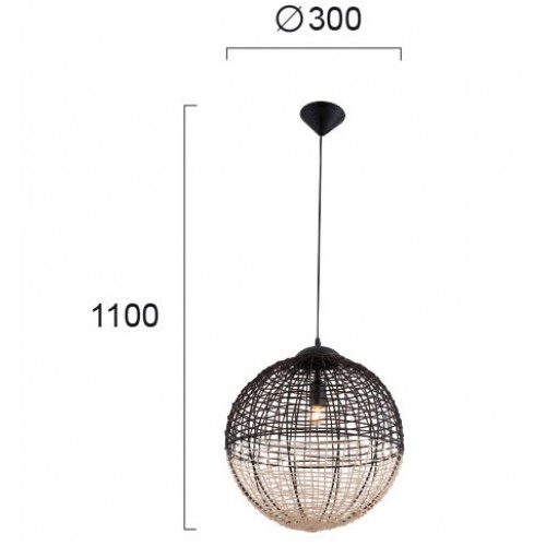 Μονόφωτο Κρεμαστό Φωτιστικό Πλεκτό Καλάθι σε Φυσικό και Μαύρο Χρώμα 1xE27 Omicron VIOKEF