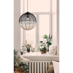 Μονόφωτο Κρεμαστό Φωτιστικό Πλεκτό Καλάθι σε Φυσικό και Μαύρο Χρώμα 1xE27 Omicron VIOKEF