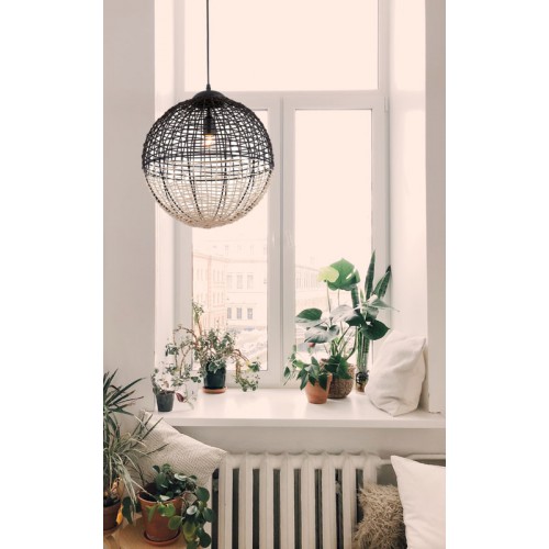 Μονόφωτο Κρεμαστό Φωτιστικό Πλεκτό Καλάθι σε Φυσικό και Μαύρο Χρώμα 1xE27 Omicron VIOKEF