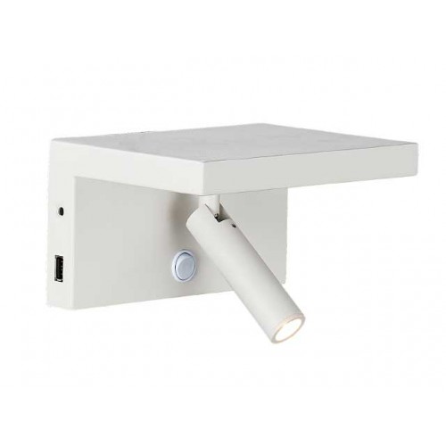 LED Απλίκα Αλουμινίου Σε Λευκό Με Θύρα Φόρτισης USB 3W 240Lm 3000K, HOP ON LUCIDO