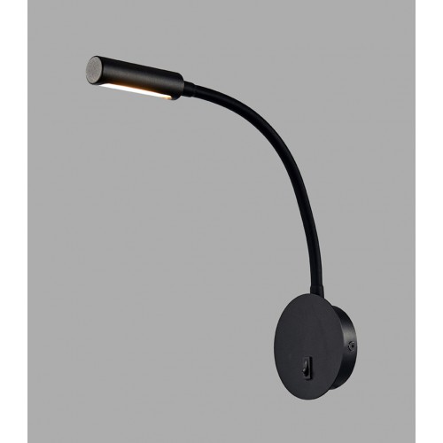 LED Μαύρη Απλίκα Ανάγνωσης Με Σπιράλ Από PVC 3W 240Lm 3000K, FLEXA LUCIDO