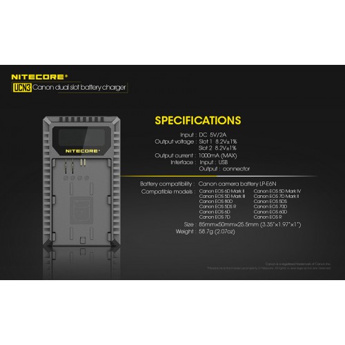 Φορτιστής NITECORE UCN3 PRO για CANON LP-E6N / 1000ma