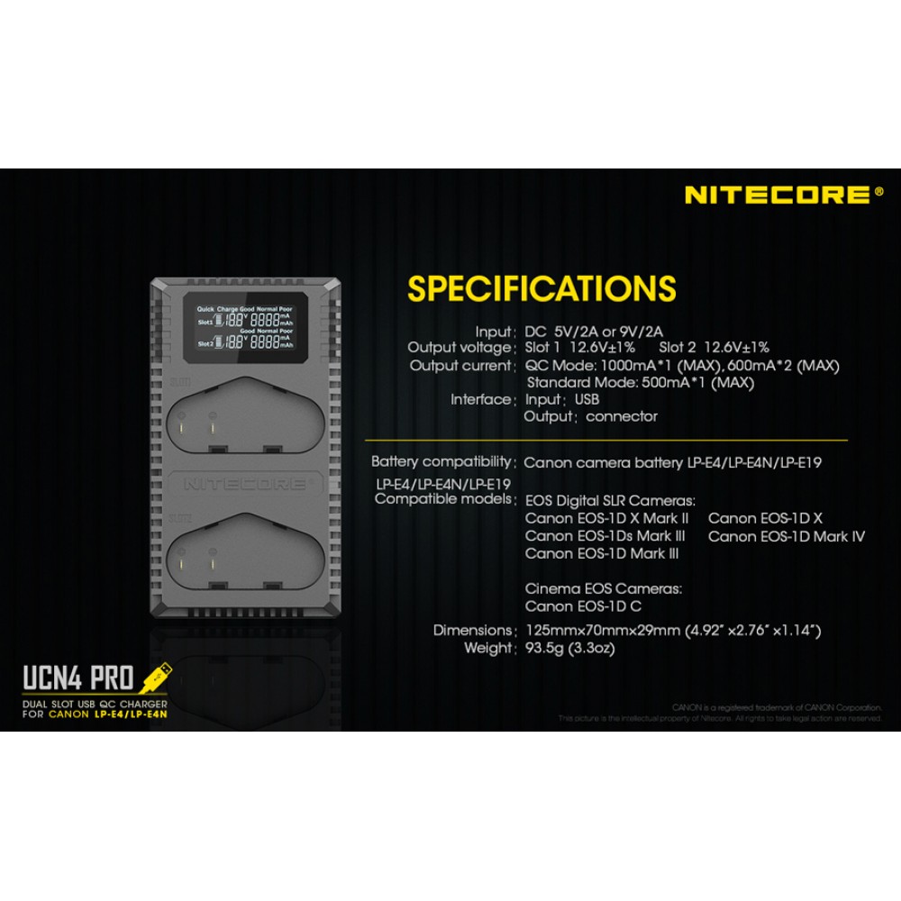 Φορτιστής NITECORE UCN4 PRO για CANON