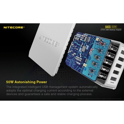 Τροφοδοτικό USB, NITECORE UA55 Desktop Adaptor, 10A/50w High