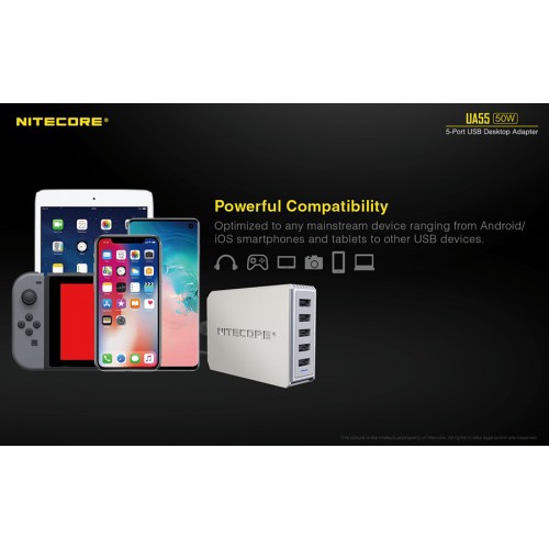Τροφοδοτικό USB, NITECORE UA55 Desktop Adaptor, 10A/50w High