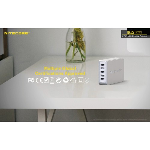 Τροφοδοτικό USB, NITECORE UA55 Desktop Adaptor, 10A/50w High