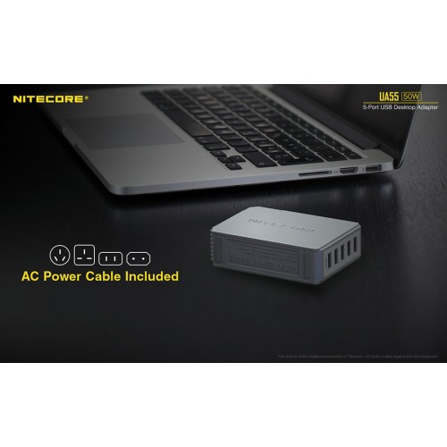 Τροφοδοτικό USB, NITECORE UA55 Desktop Adaptor, 10A/50w High