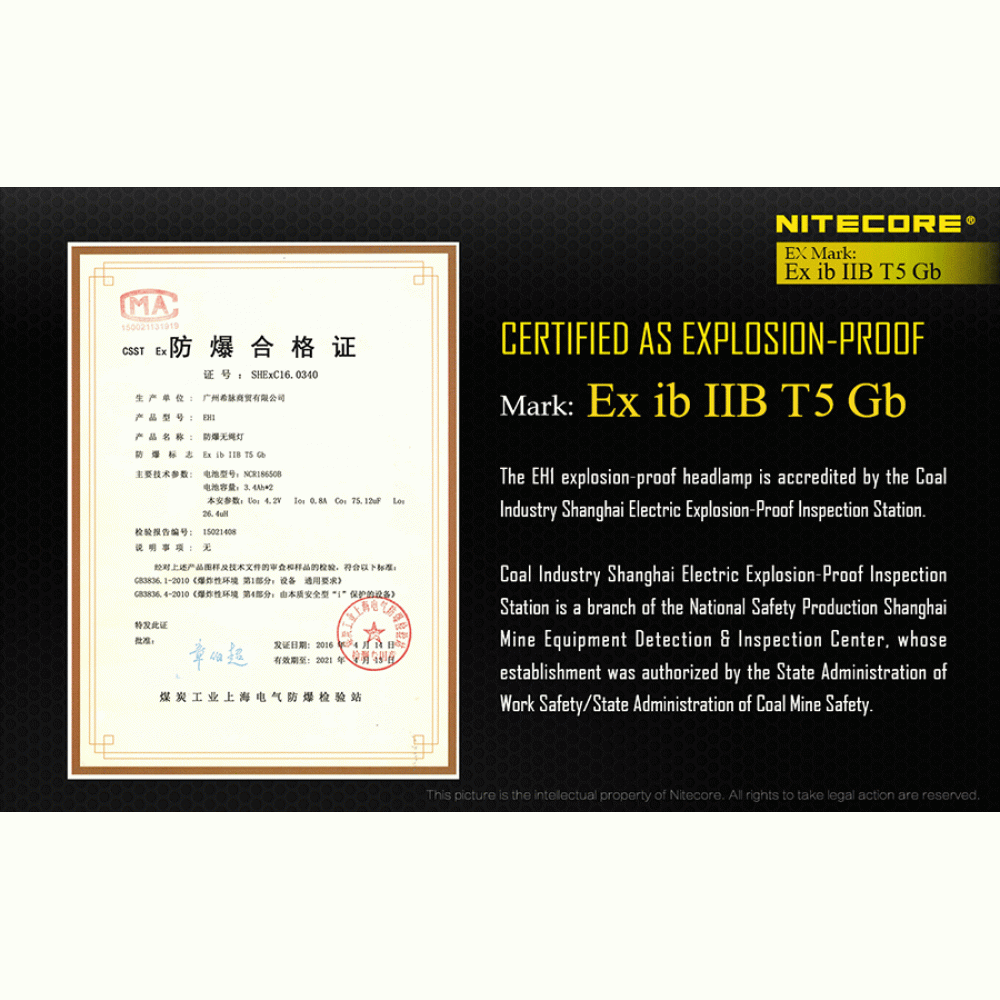 Επαγγελματικός Φακός LED NITECORE EXPLOSION-PROOF EH1, Κεφαλής Αντιεκρηκτικός