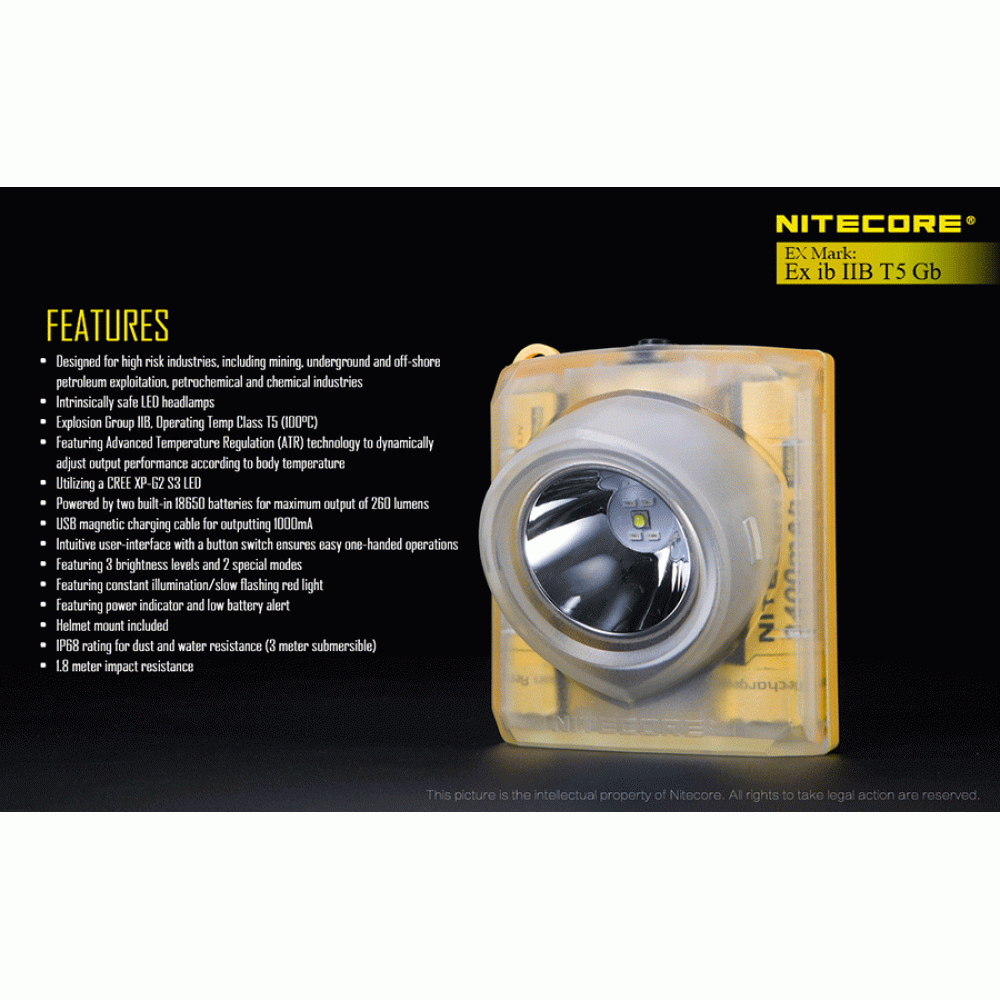 Επαγγελματικός Φακός LED NITECORE EXPLOSION-PROOF EH1, Κεφαλής Αντιεκρηκτικός