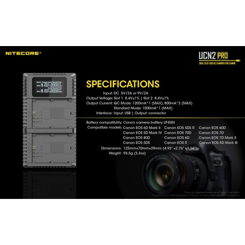Φορτιστής NITECORE UCN2 PRO για CANON LP-E6N