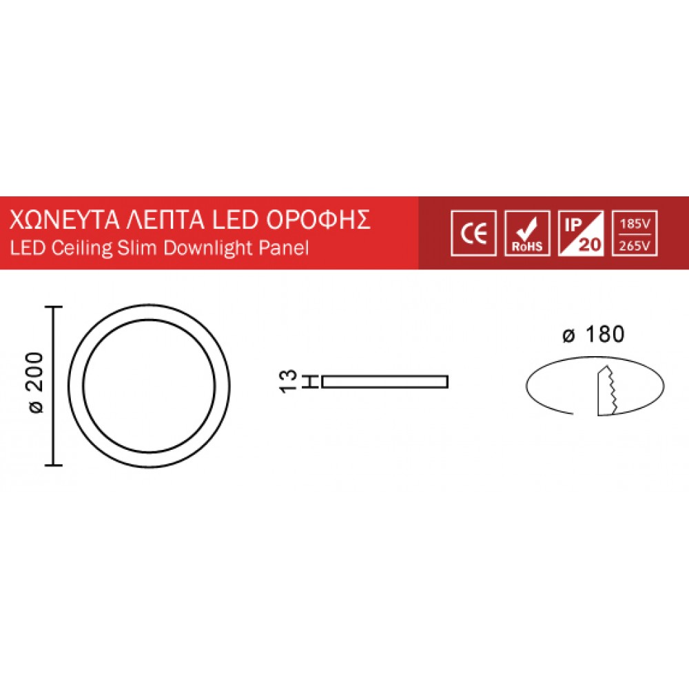 Στρογγυλό LED Panel Slim Downlight 15W SMD Λευκό Σώμα SpotLight