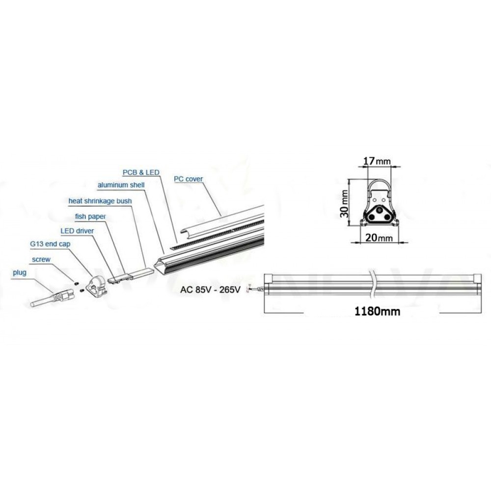 LED T5  Έτοιμο Φωτιστικό Ρεύματος 18W 120cm 220V Spotlight