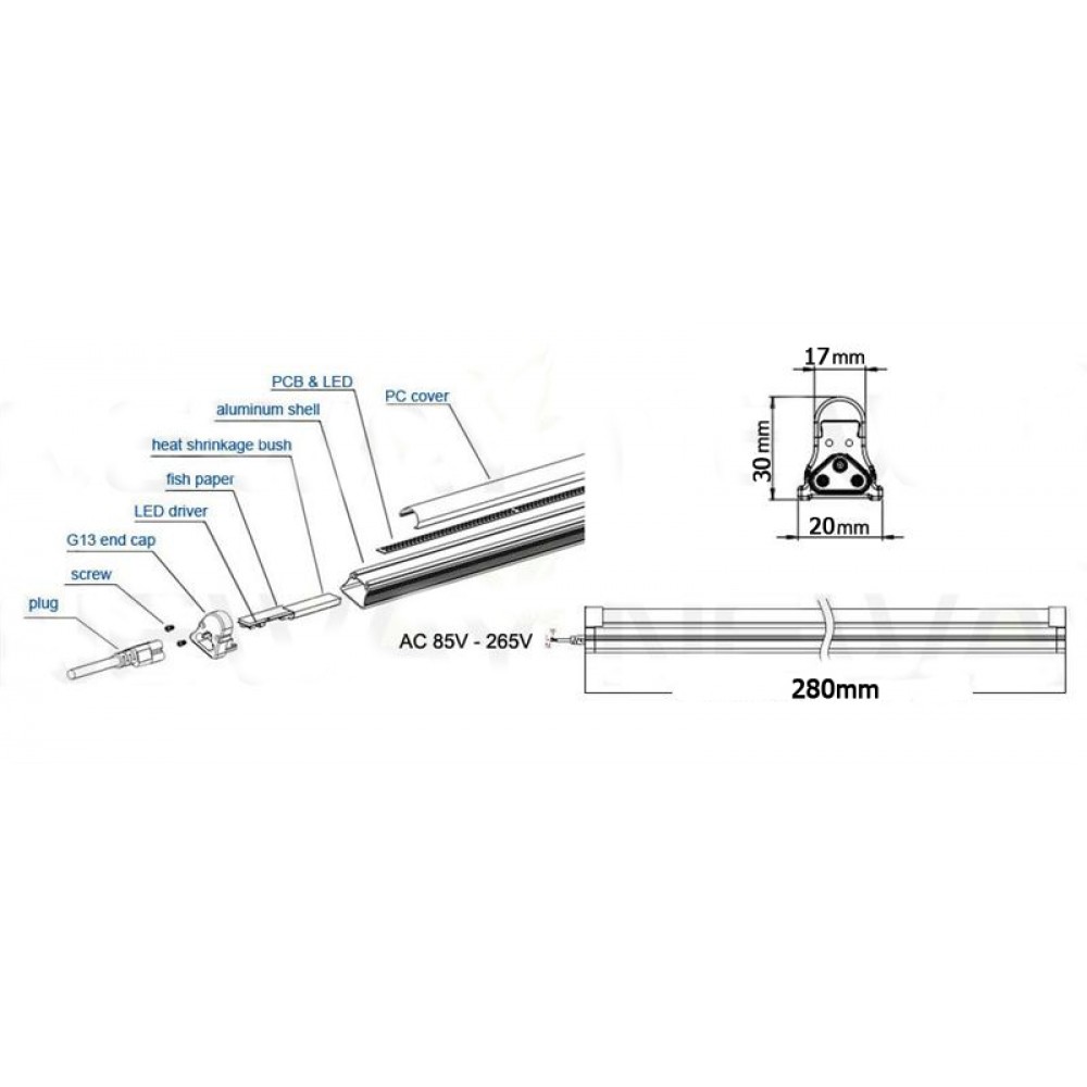 LED T5  Έτοιμο Φωτιστικό Ρεύματος 4W 30cm 220V Spotlight