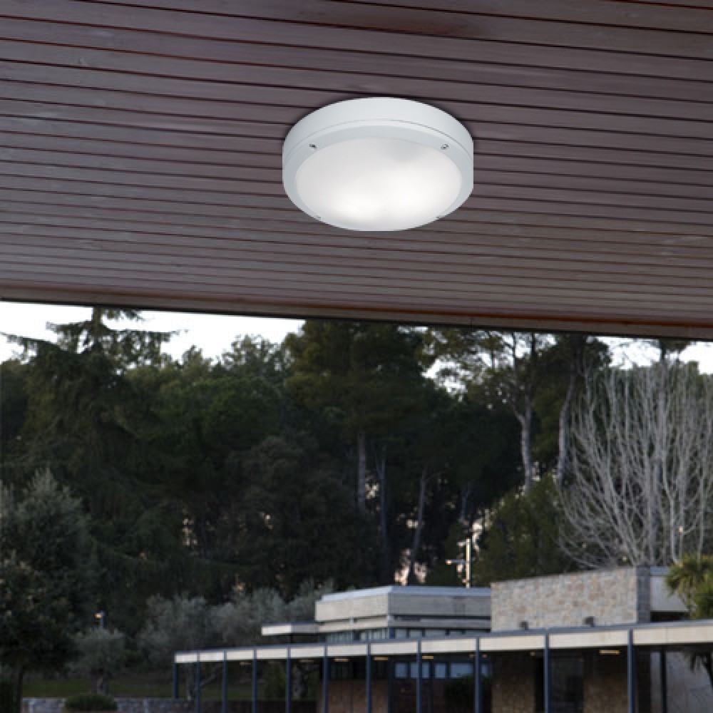 Εξωτερική Στρογγυλή Πλαφονιέρα Αλουμινίου Με Σκιάδιο PC D:275 2XE27 Σε Λευκό Χρώματα LEROS VIOKEF