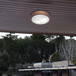 Εξωτερική Στρογγυλή Πλαφονιέρα Αλουμινίου Με Σκιάδιο PC D:275 2XE27 Σε Καφέ Χρώμα LEROS VIOKEF