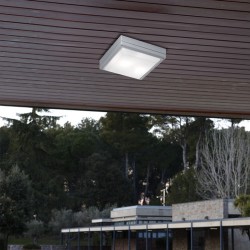 Εξωτερική Τετράγωνη Πλαφονιέρα Αλουμινίου Ασημί Με Σκιάδιο PC L:270x270 2XE27 Σε Ασημί Χρώμα LEROS VIOKEF