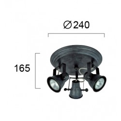 Φωτιστικό Τριπλό Σποτ Στρογγυλό Σε Μαύρη Πατίνα Vintage 3xGU10 VIOKEF