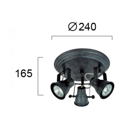 Φωτιστικό Τριπλό Σποτ Στρογγυλό Σε Μαύρη Πατίνα Vintage 3xGU10 VIOKEF