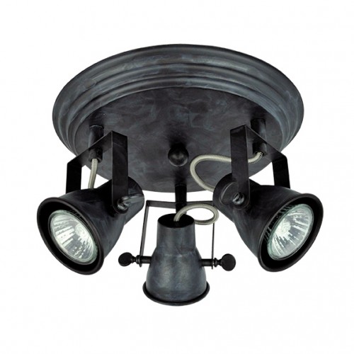 Φωτιστικό Τριπλό Σποτ Στρογγυλό Σε Μαύρη Πατίνα Vintage 3xGU10 VIOKEF