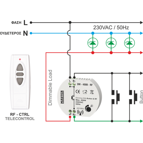 MASTER DIMMER KYTIOY 400W LED (ΤΗΛΕΧΕΙΡΙΣΜΟΣ BUTTON & RF) DM-400B-RF