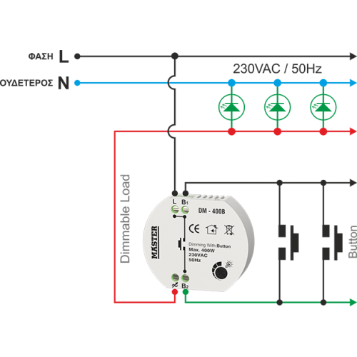 DIMMER ΚΥΤΙΟΥ 400W LED (ΤΗΛΕΧΕΙΡΙΣΜΟΣ BUTTON) DM-400B